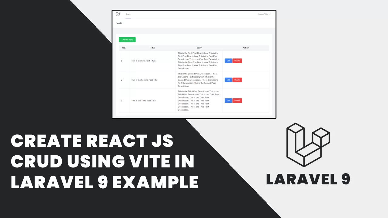 Create React JS CRUD using Vite in Laravel 9 Example
